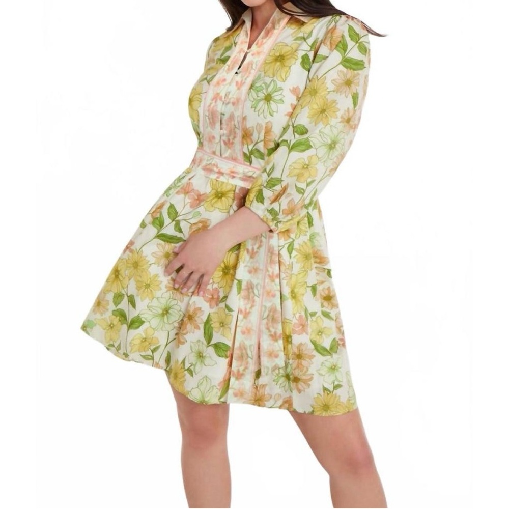 Hermoza Halle Poplin Cotton Peach Floral Sundress Kentucky Derby Dress Small
